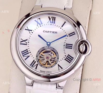 Cartier Ballon Bleu Tourbillon Copy Watches SS Mother-of Pearl Face
